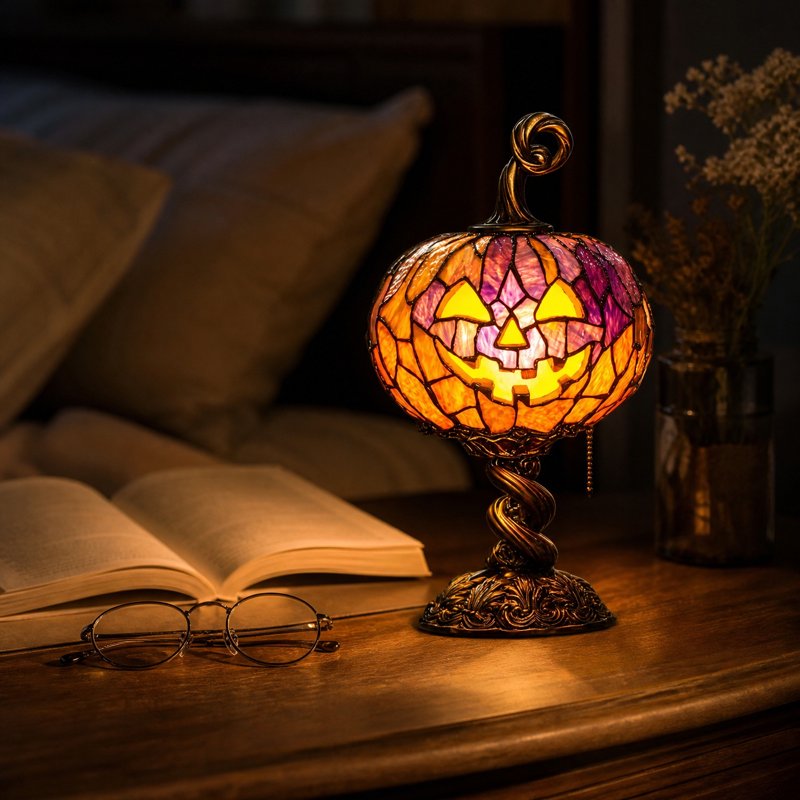 Halloween Pumpkin Lamp - Tiffany-Style Night Light for Home & Party Decor