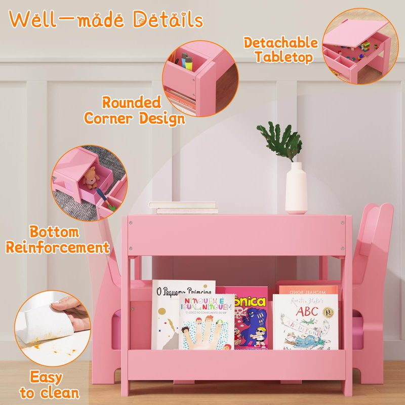 Kids 4-in-1 Wooden Activity Table and Chair Set with Storage for Toddlers