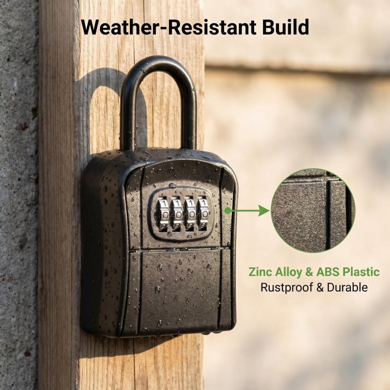 Portable Key Safe Lock Box with Resettable 4-Digit Code - Wall Mount or Hanging Storage for House Keys