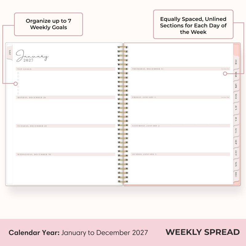 2027 Weekly Monthly Planner Calendar - Chic Design, Clear Pocket Cover, Durable Binding