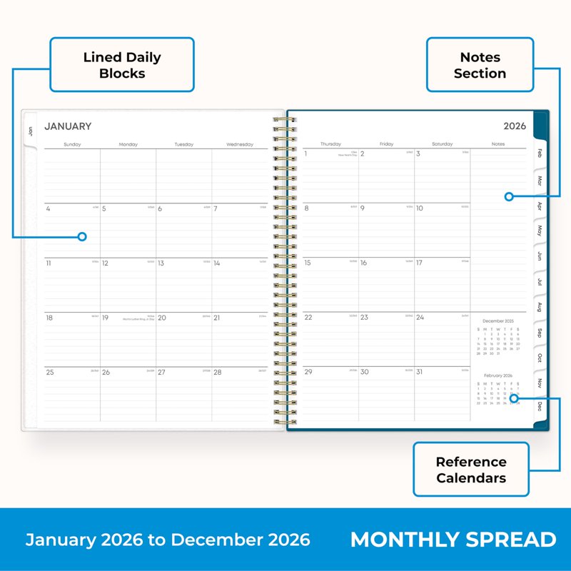 2026 Weekly & Monthly Planner Calendar | 8.5 x 11, Flexible Cover, Laminated Tabs