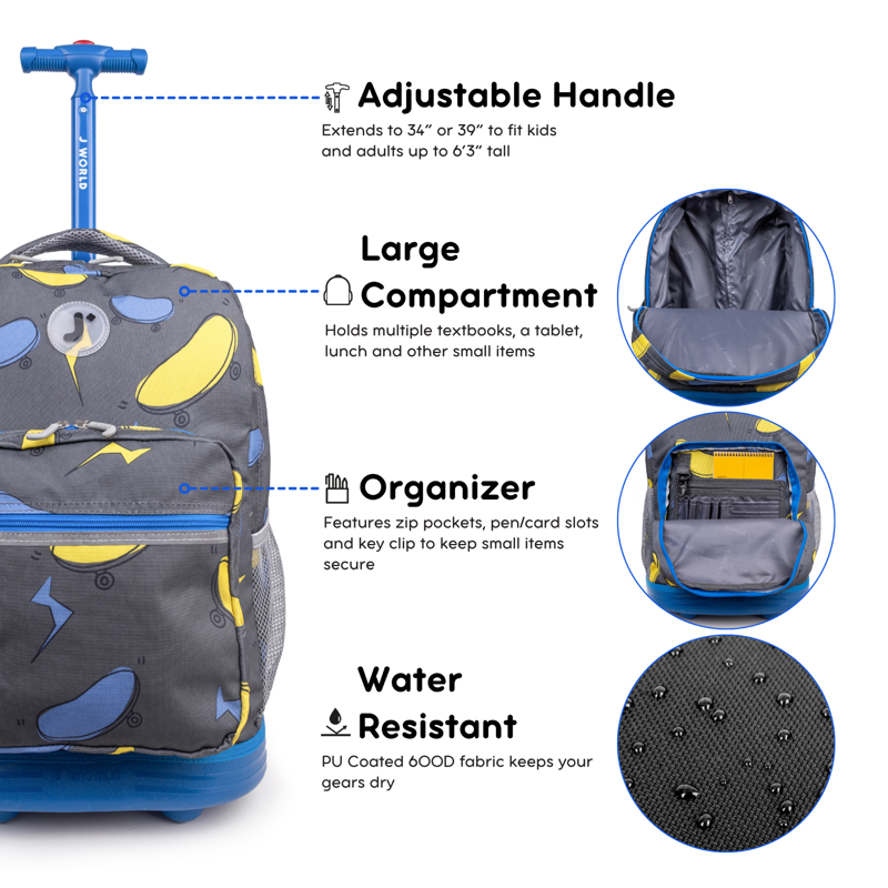 Unisex 18-Inch Rolling Backpack for School and Travel - Liteboard