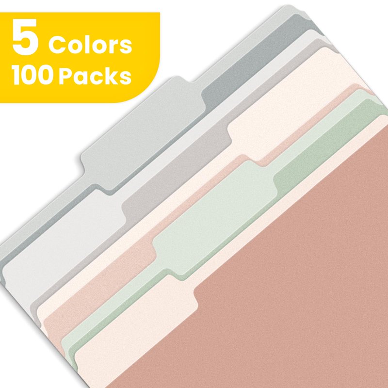 Colorful File Folders - 8.5 x 11 Letter Size, 100 Pack, 1/3 Cut Tabs, Pastel Colors