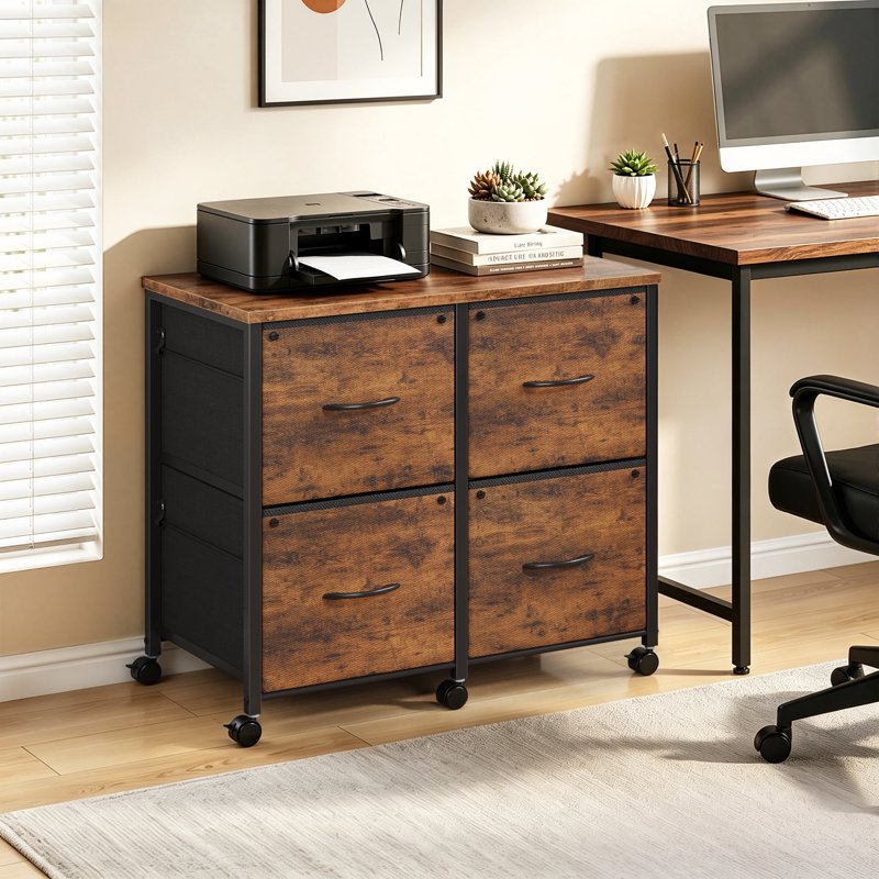 4-Drawer Rolling File Cabinet with Locking Wheels and Printer Stand for Home Office