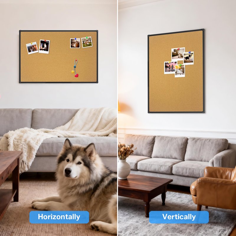 Large Cork Board Bulletin Board for Wall 35x23 Inches with Black Aluminum Frame Office Home