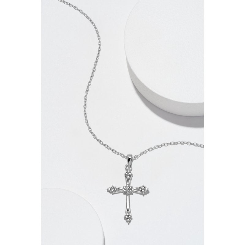 Silver Cross Pendant Necklace with Diamond Accent - 18 Inch