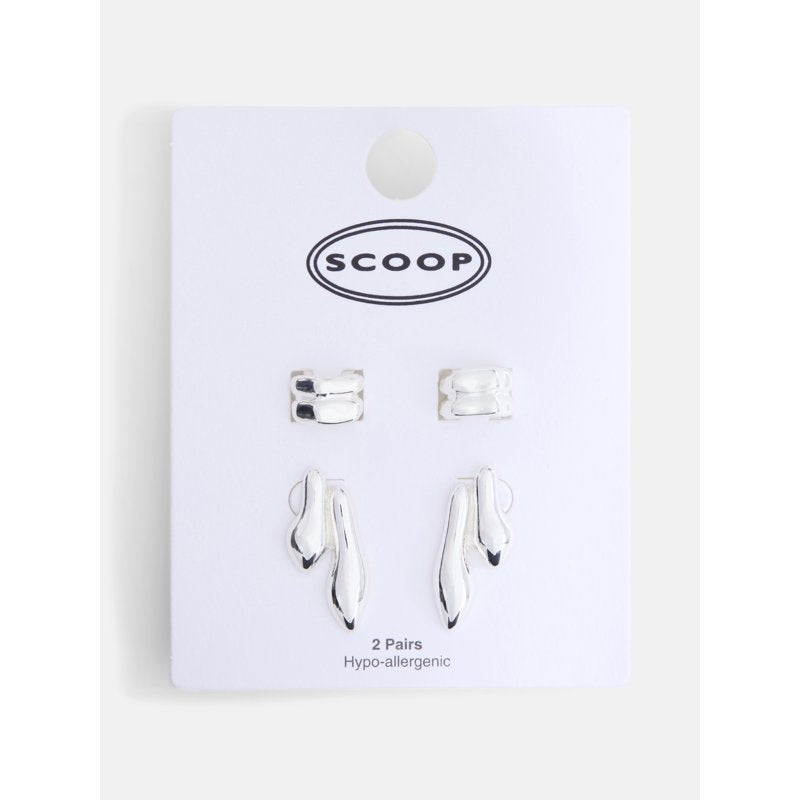 Silver Tone Ear Cuffs and Drop Earrings Set for Women - Sculpted Organic Design