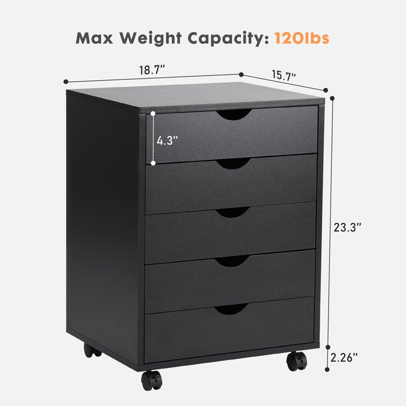 5-Drawer Mobile File Cabinet with Locking Wheels for Office Storage