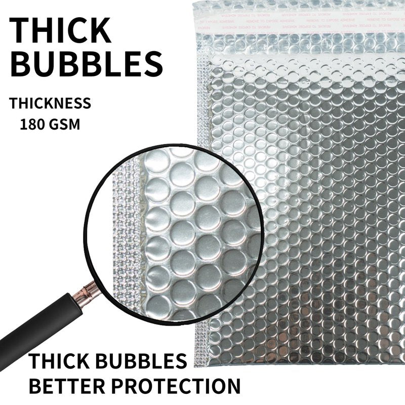 50 Pack Insulated Silver Metallic Bubble Mailers - Self Seal Padded Envelopes