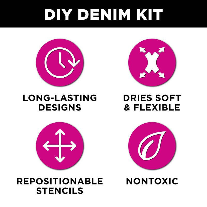 Denim Paint & Stencil Kit for Custom Jeans and Jackets - 8 Pieces