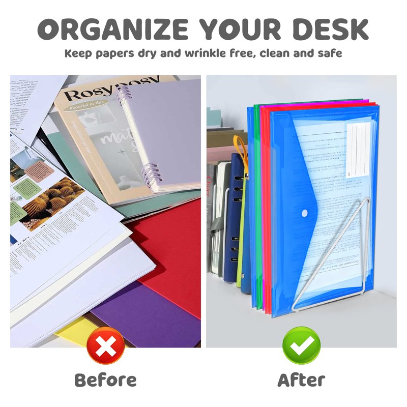 24 Pack Plastic Envelope Folders with Snap Button Waterproof Document Organizer