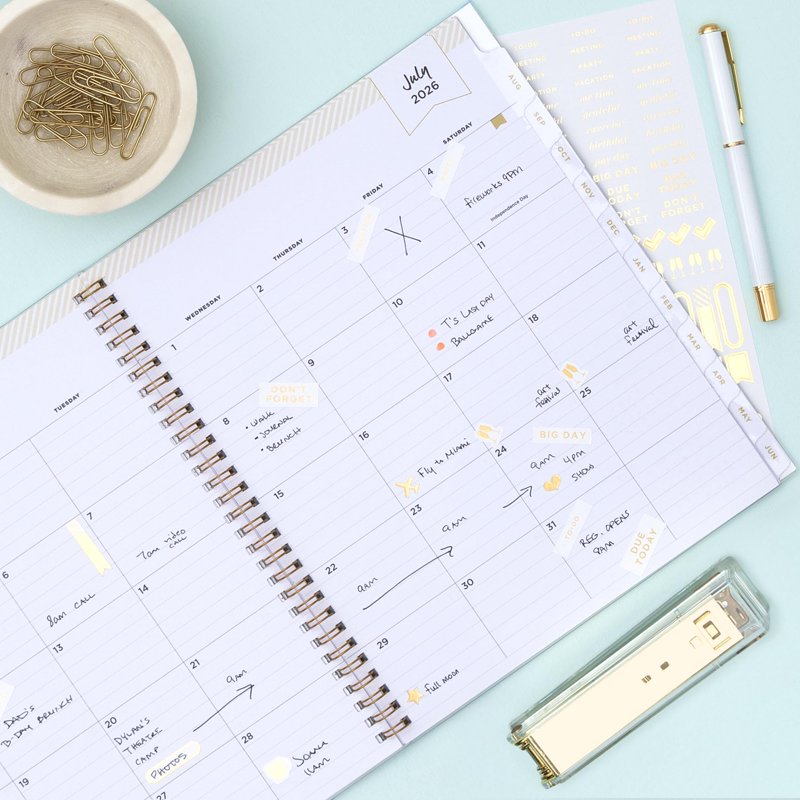 Academic Year Monthly Planner Calendar 2026-2027, 8x10 Inch, Flexible Cover, Wirebound, Laminated Tabs