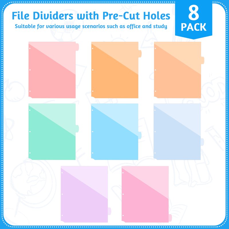 8-Pocket Binder Dividers with Labels for 3 Ring Binders - School Office Organization