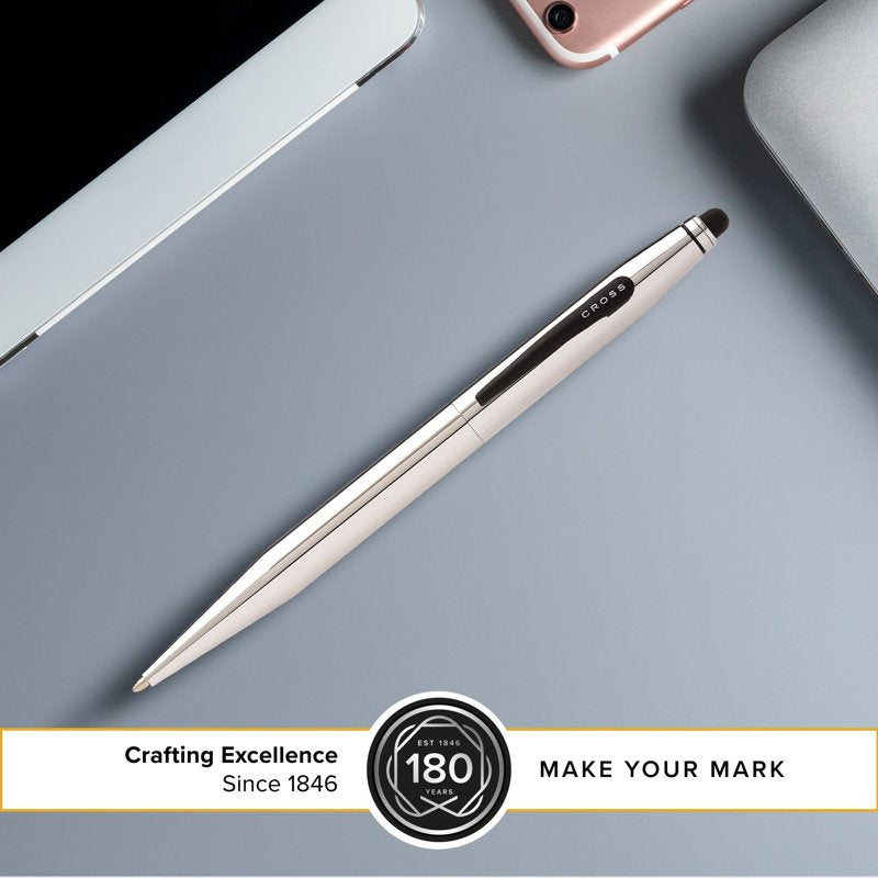 Dual-Function Ballpoint Pen with Stylus - Chrome & Black, Satin Black, Blue, Macchiato