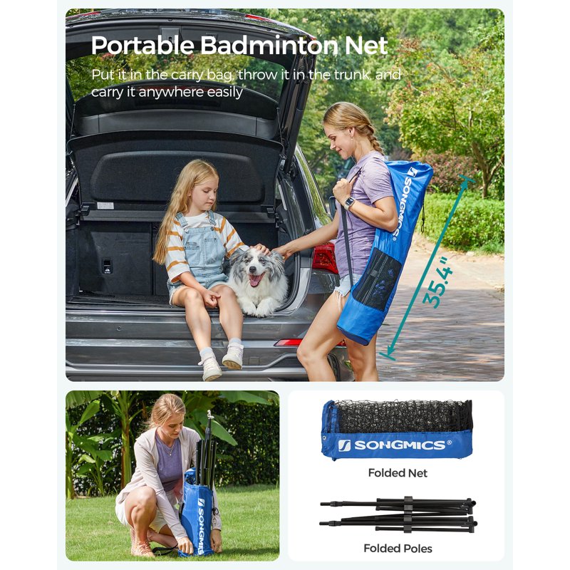 Songmics 13 ft Badminton Net Set - Portable, Nylon Net with Poles for Indoor/Outdoor (Blue Variation)
