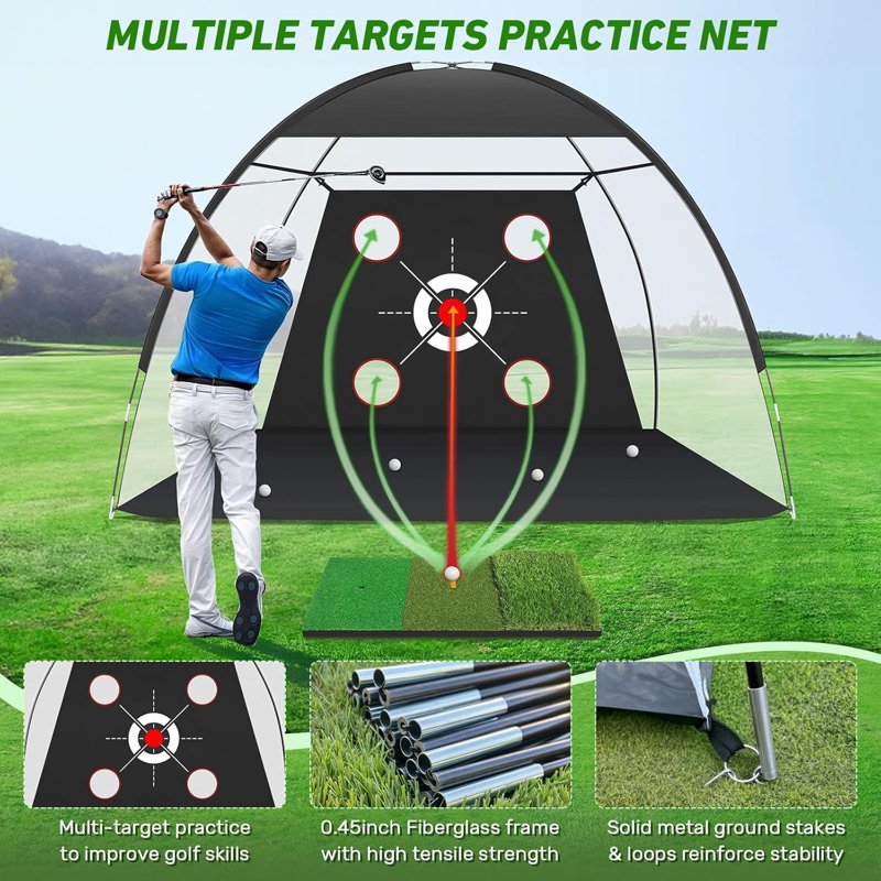 Golf Net with Practice Mat 10x7ft - Hitting Aids for Backyard Golf Training, Indoor/Outdoor