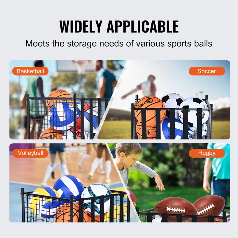 Sports Ball Storage Cart with Elastic Bands - Mobile Basketball & Equipment Organizer