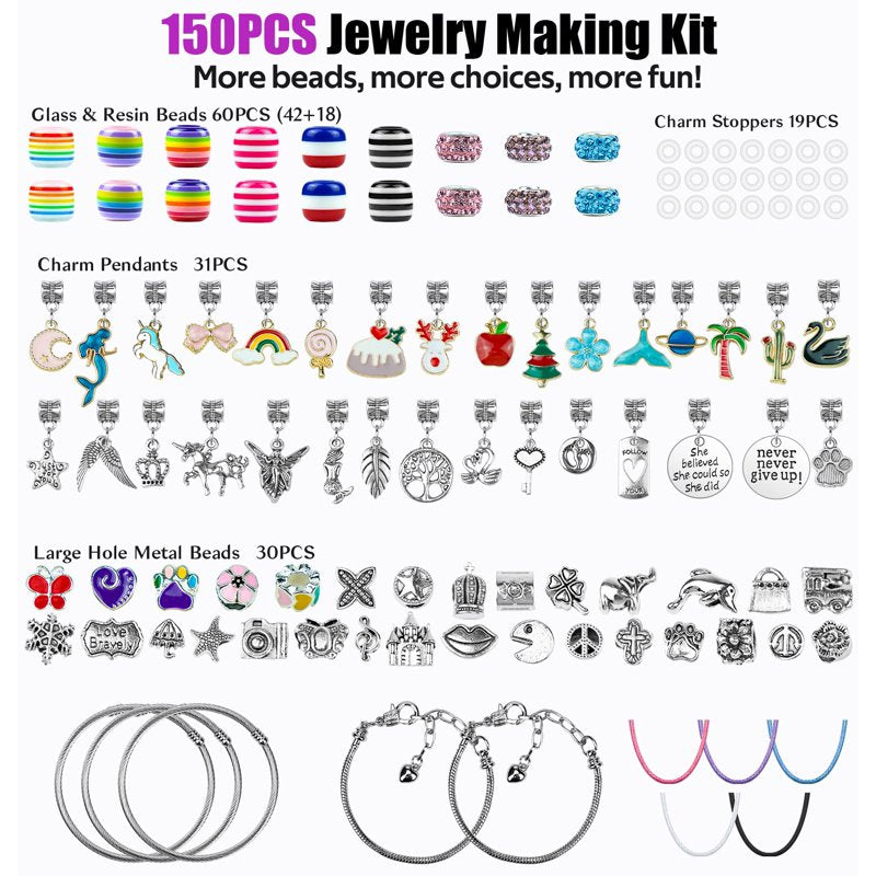 Kids Jewelry Making Kit with Charms, Pendants & Chains – Unicorn & Rainbow Set for Girls 5-12