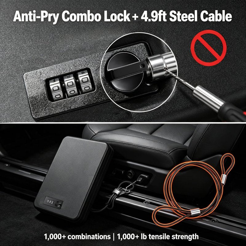 Portable Gun Safe with 3-Digit Combination Lock - Blacksmith Travel Pistol Lockbox
