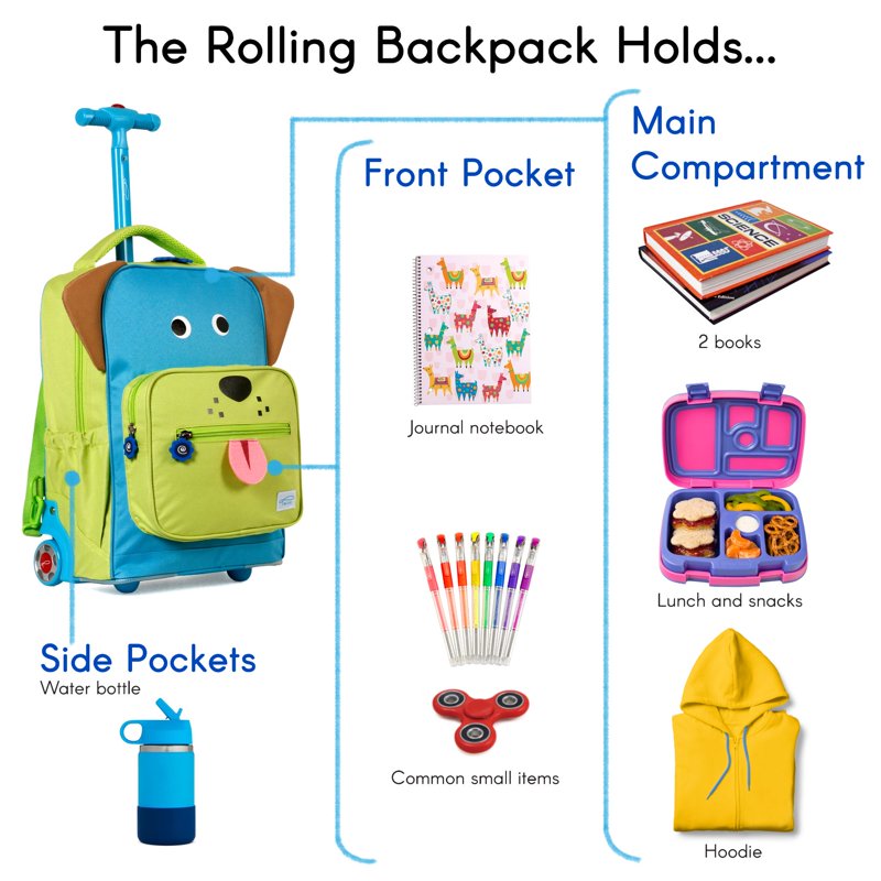 Kids Rolling Backpack for School & Travel - Toddler Suitcase with Wheels