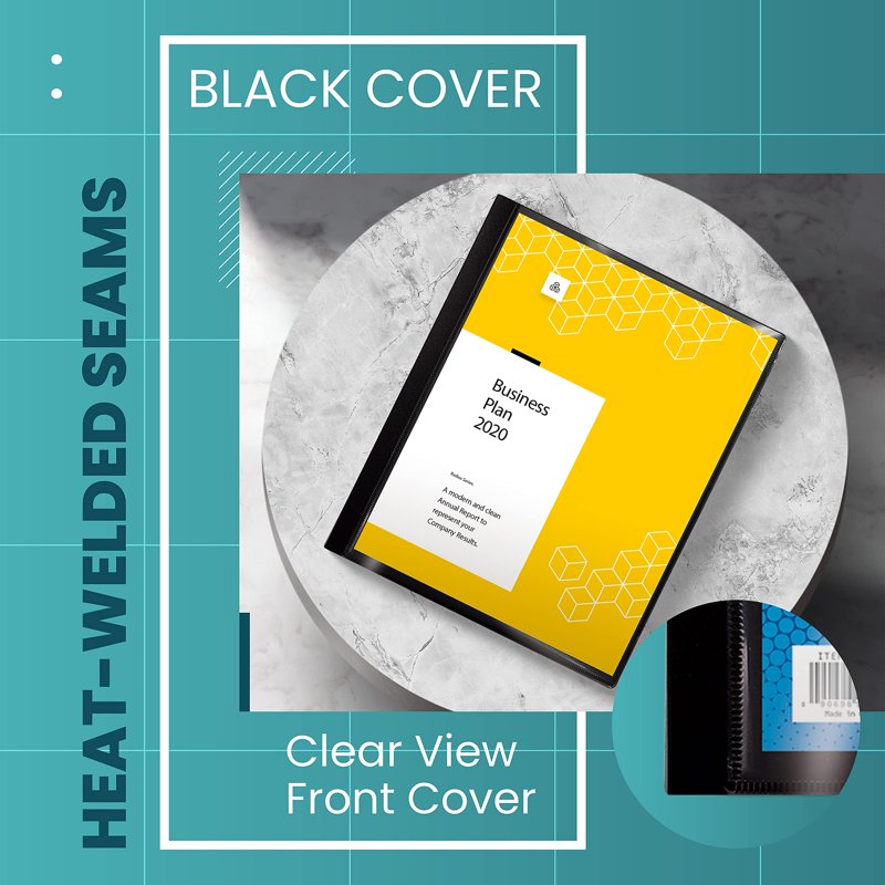 Black Presentation Book with 60 Pocket Pages, Clear Front Cover, 8.5x11 Inches