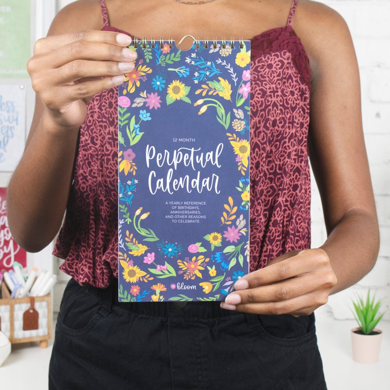 Perpetual Wall Calendar with Seasonal Florals - Reusable 12-Month Planner