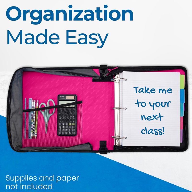 Zipper Binder with 2-Inch O-Rings, Multiple Pockets, Shoulder Strap