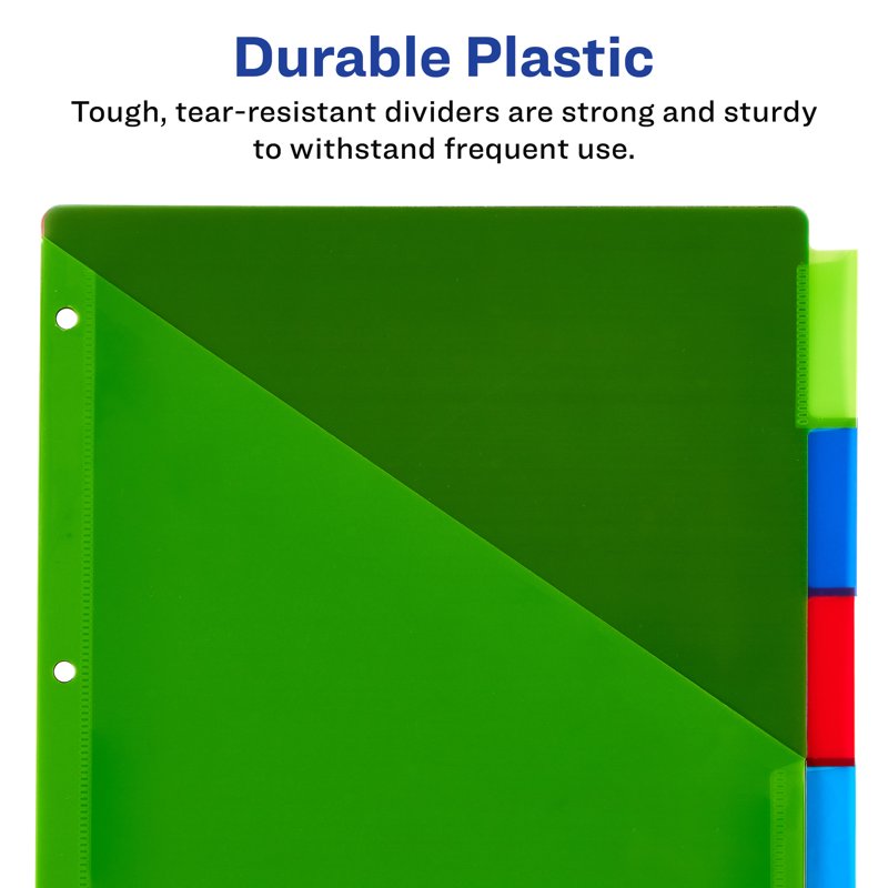 Multicolor Plastic Divider Set with Big Tabs for 3 Ring Binders - 5-Tab, Durable & Insertable
