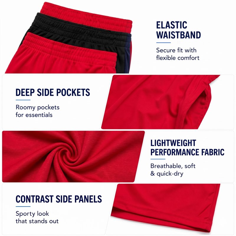 Kids Athletic Shorts 4 Pack - Performance Mesh Basketball & Gym Shorts