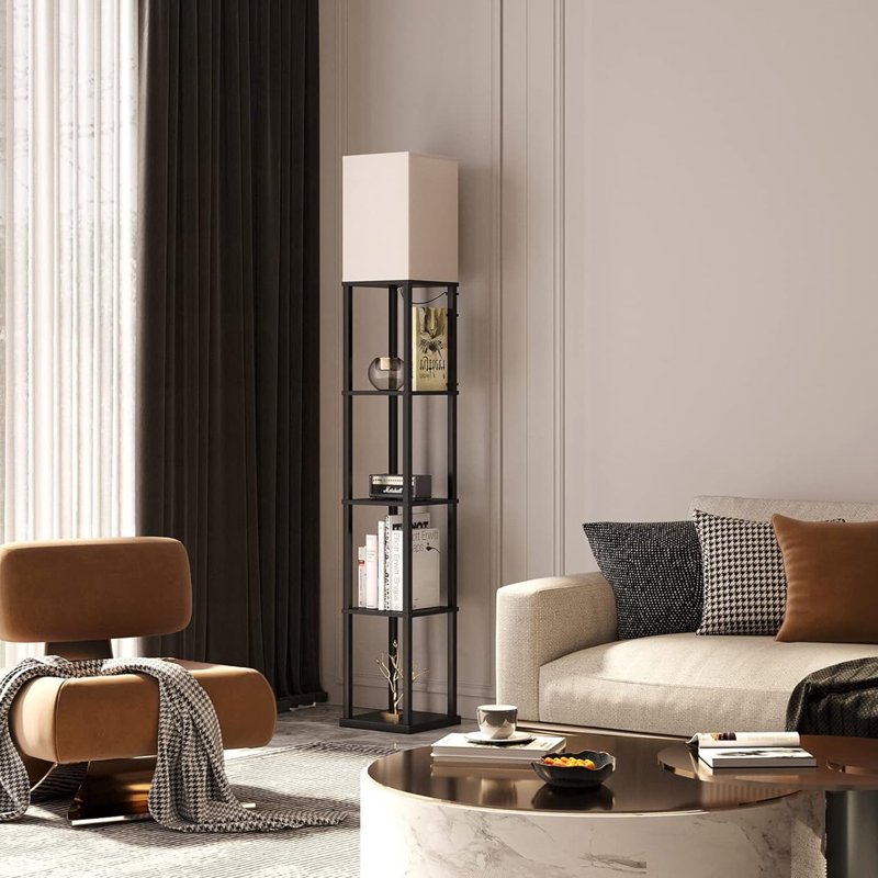 63-Inch Floor Lamp with Shelves - Adjustable Color Temperatures & Storage