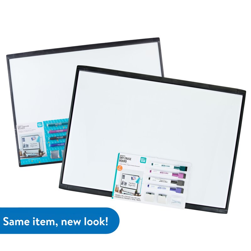 Magnetic Dry Erase Board 17x23 Inch - Black Frame, Includes Markers & Magnets