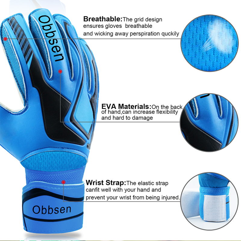 Goalkeeper Gloves for Youth & Adults - Obbsen Finger-Savers Soccer Gloves, 3 Colors, Size 5/6/7/8/9/10, 8 Skyline Blue