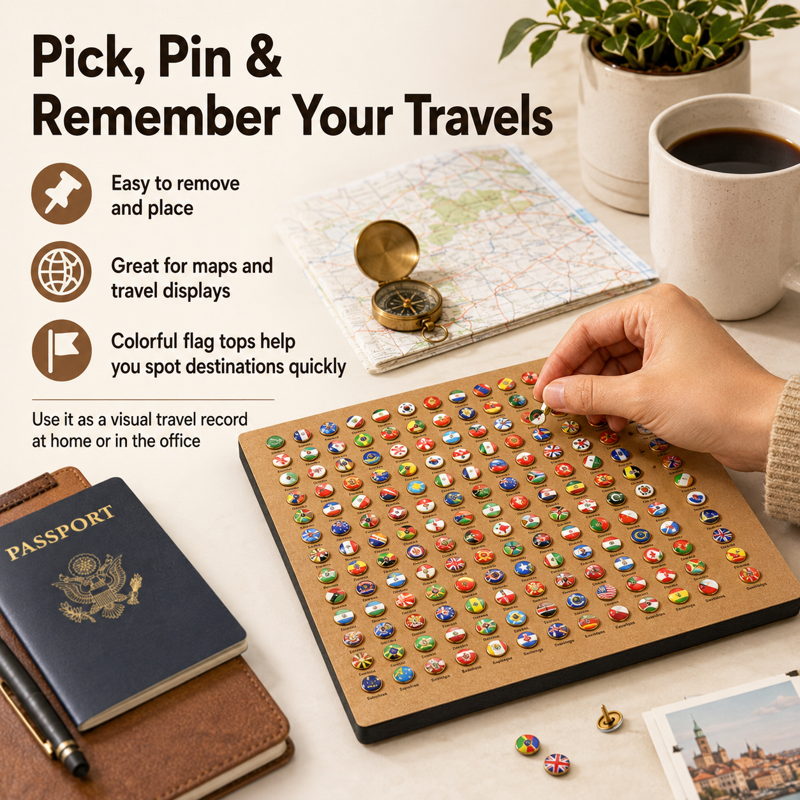 Map Push Pins with National Flags - 289 Piece World Travel Pin Set for Maps & Bulletin Boards