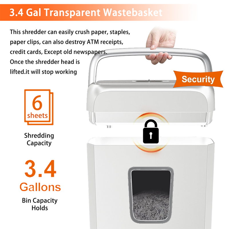 Crosscut Paper Shredder for Home Office 6-Sheet Capacity with Card and Staple Shredding