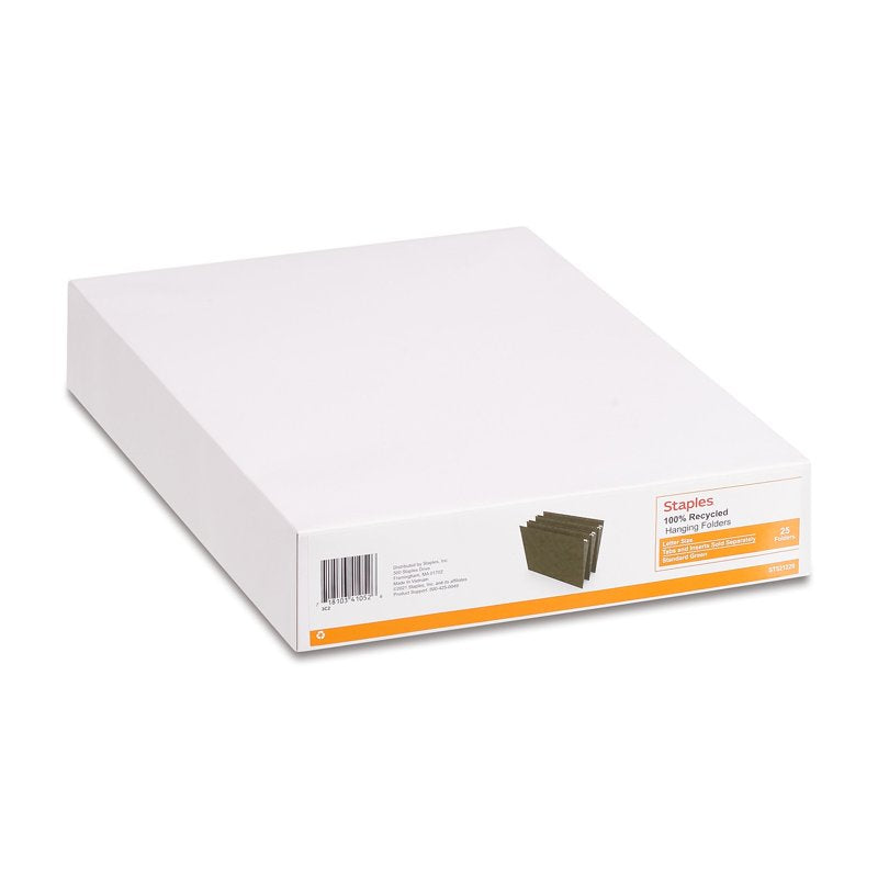 Staples Green Letter Size Hanging File Folders 75-Pack for Office Organization