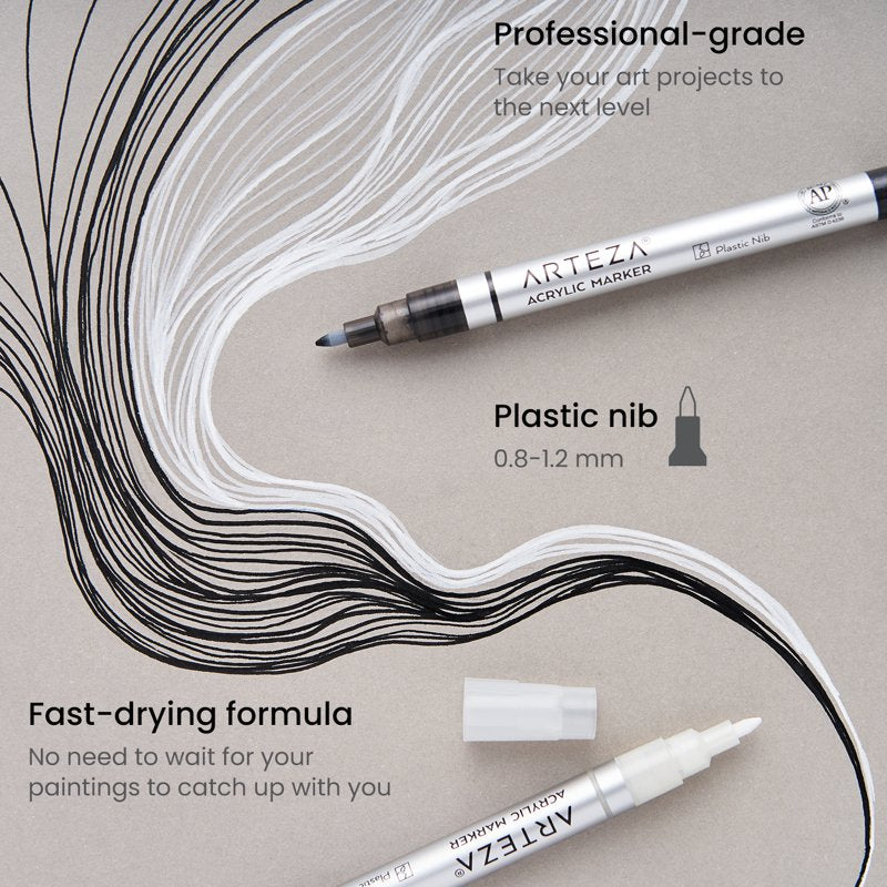 Arteza White Acrylic Paint Markers, Fine Nib — 12 Count, Variation of THIS listing