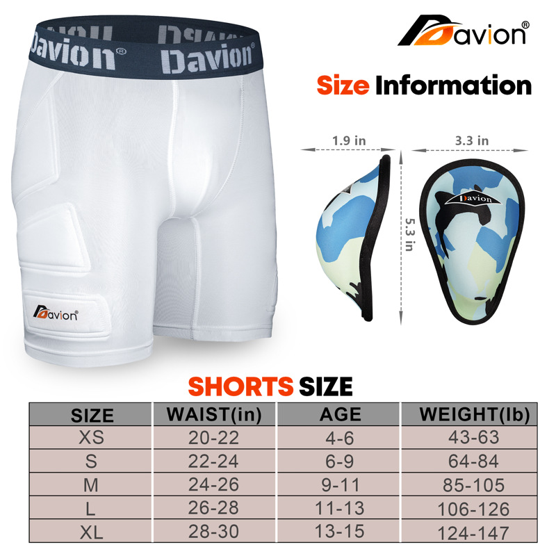 Youth Baseball Sliding Padded Compression Shorts with Protective Cups - Black & White