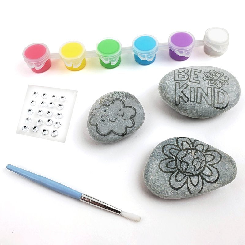 Kids Paint Your Own Decorative Rocks Craft Kit - 2 Pack with Paint and Gems