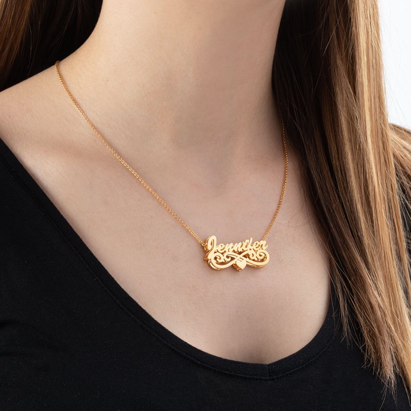 Personalized Women’s Sterling Silver or Gold over Silver Nameplate Necklace with Heart Tail