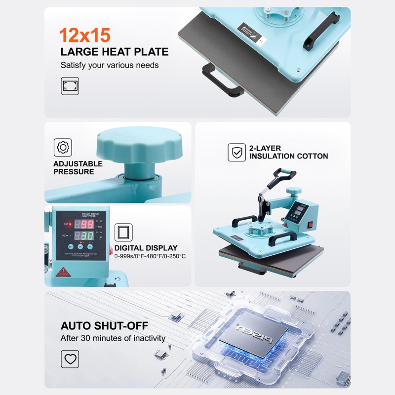 6-in-1 Heat Press Machine 12x15 Digital Multifunctional Sublimation Transfer