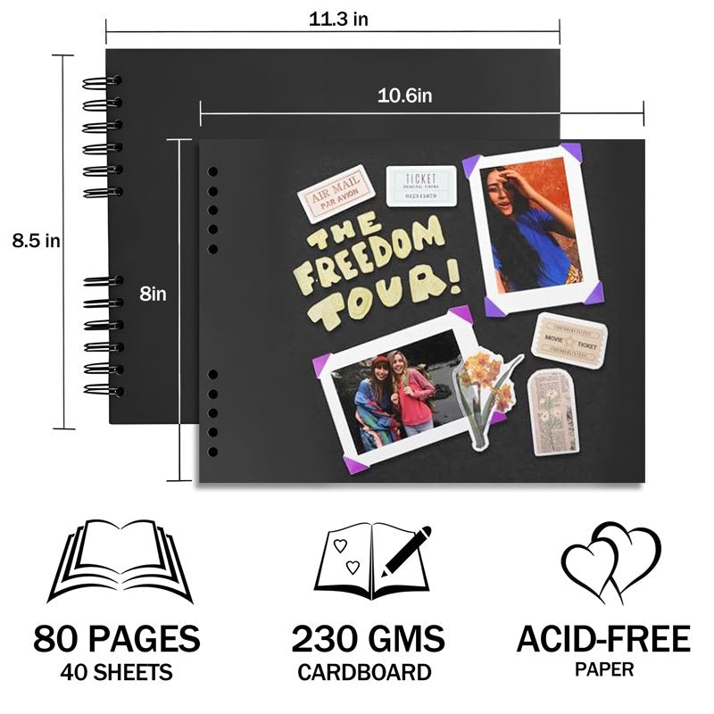 80-Page Scrapbook Album with Markers & Stickers - DIY Memory Book for Wedding, Birthday & Anniversary - Black