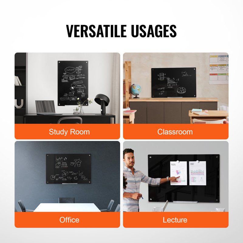 Magnetic Glass Dry Erase Whiteboard 36x24 Wall-Mounted Frameless Office & Home