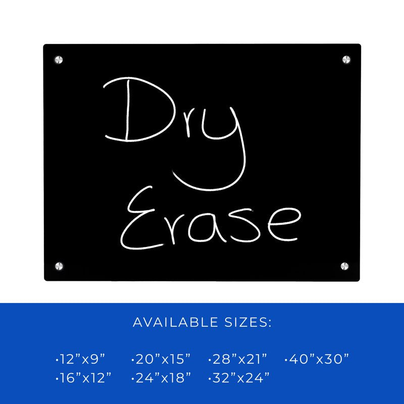 Wall-Mount Dry Erase Board with Black Acrylic & Chrome Stand-Off Finish - Durable Office, Home & Classroom Whiteboard