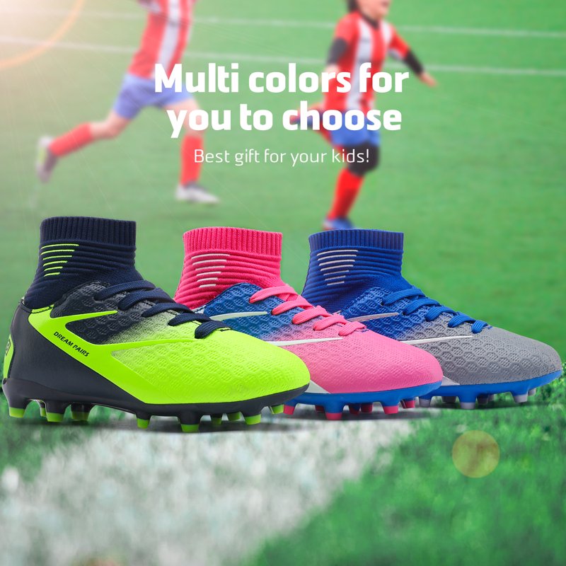 Dream Pairs Kids Soccer Cleats - 1 Little Kid Pink/Blue/White - Toddler to Big Kid