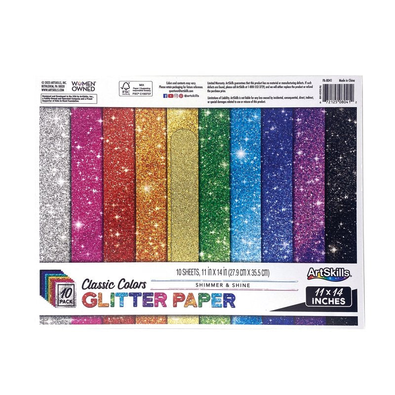 Glitter Paper Sheets - 11x14 Inch Assorted Craft & Scrapbooking Paper, 10 Pack