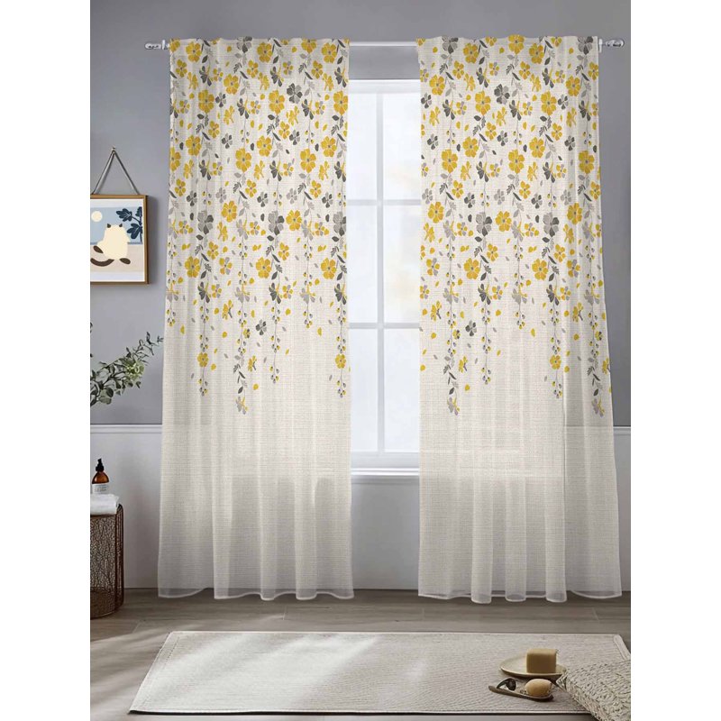 Sheer Curtain Panels 84 Inch Long - Light Filtering Window Drapes, Spring Flower Vines