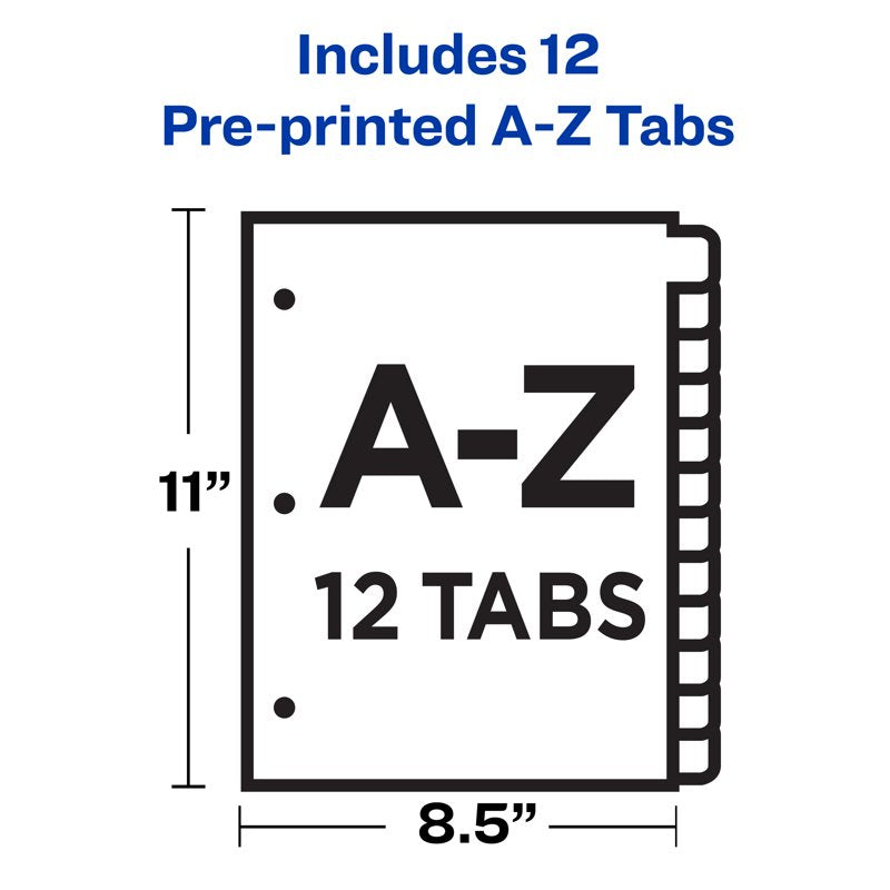 Preprinted Plastic Divider Set with 12 Color-Coded Tabs for Organizing Documents