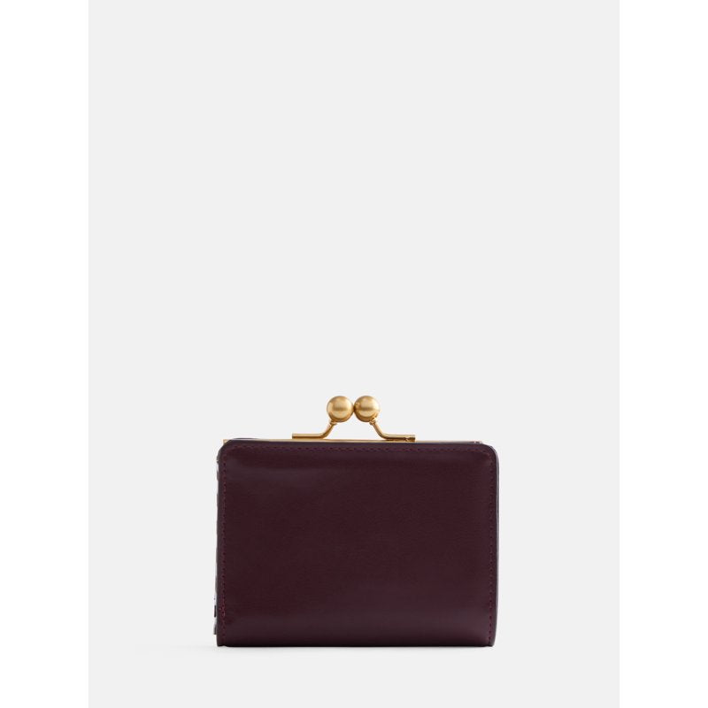 Women's Kiss Lock Frame Wallet - Structured Compact Design with Gold Hardware