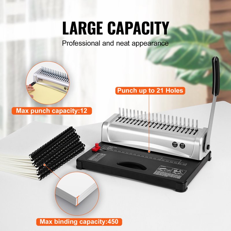 Comb Binder with 21 Holes, 450-Sheet Capacity, Includes 100 Spines - Compatible with Letter, A4, A5