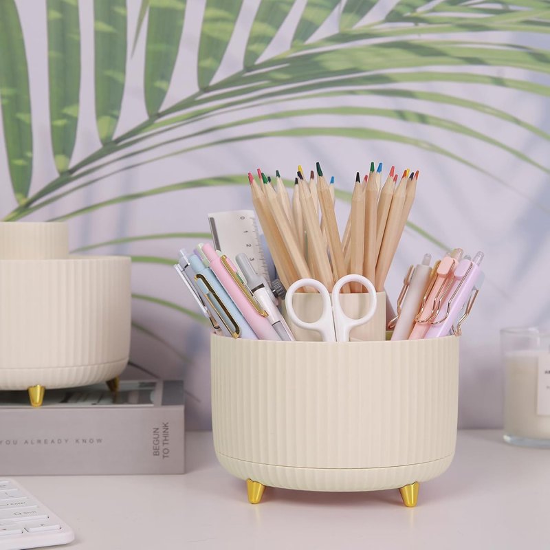 Rotating Desk Pen Organizer with 5 Slots - Space-Saving Art & Office Supply Holder